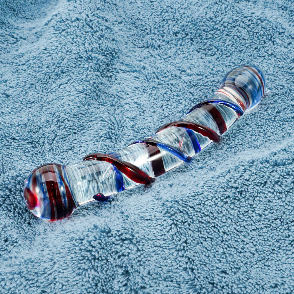 Sapphire And Ruby Spiral Glass Dildo 8 Inch