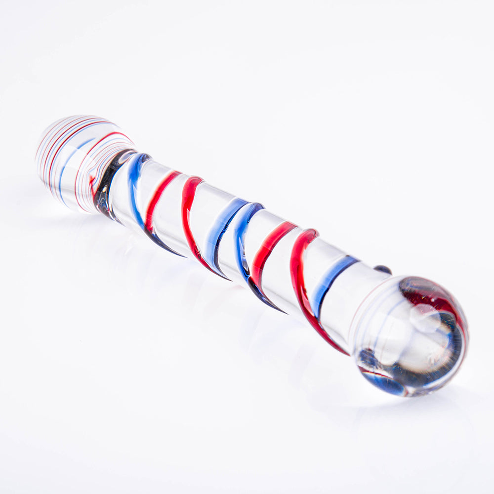 Sapphire And Ruby Spiral Glass Dildo 7 Inch