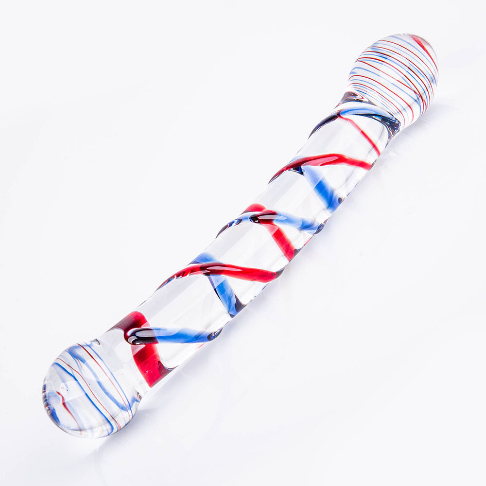 Sapphire And Ruby Spiral Glass Dildo 7 Inch