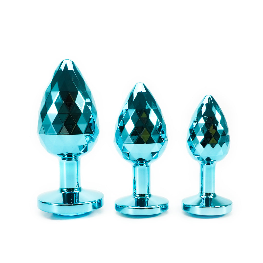 Blue Light Ball Metal Butt Plug Set (3 Piece)