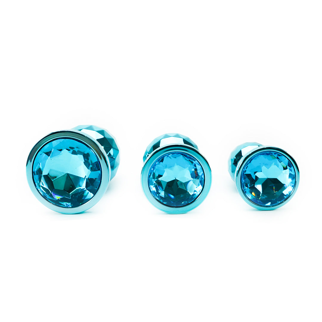 Blue Light Ball Metal Butt Plug Set (3 Piece)