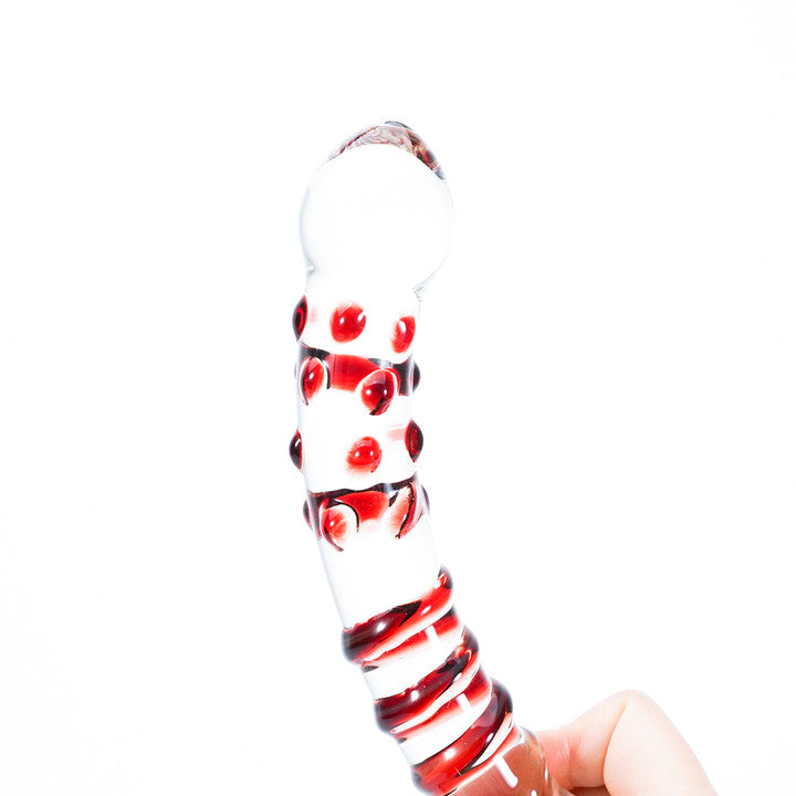 Crystal Bliss Ruby Spiral Raised Dot Glass Dildo 7 Inch